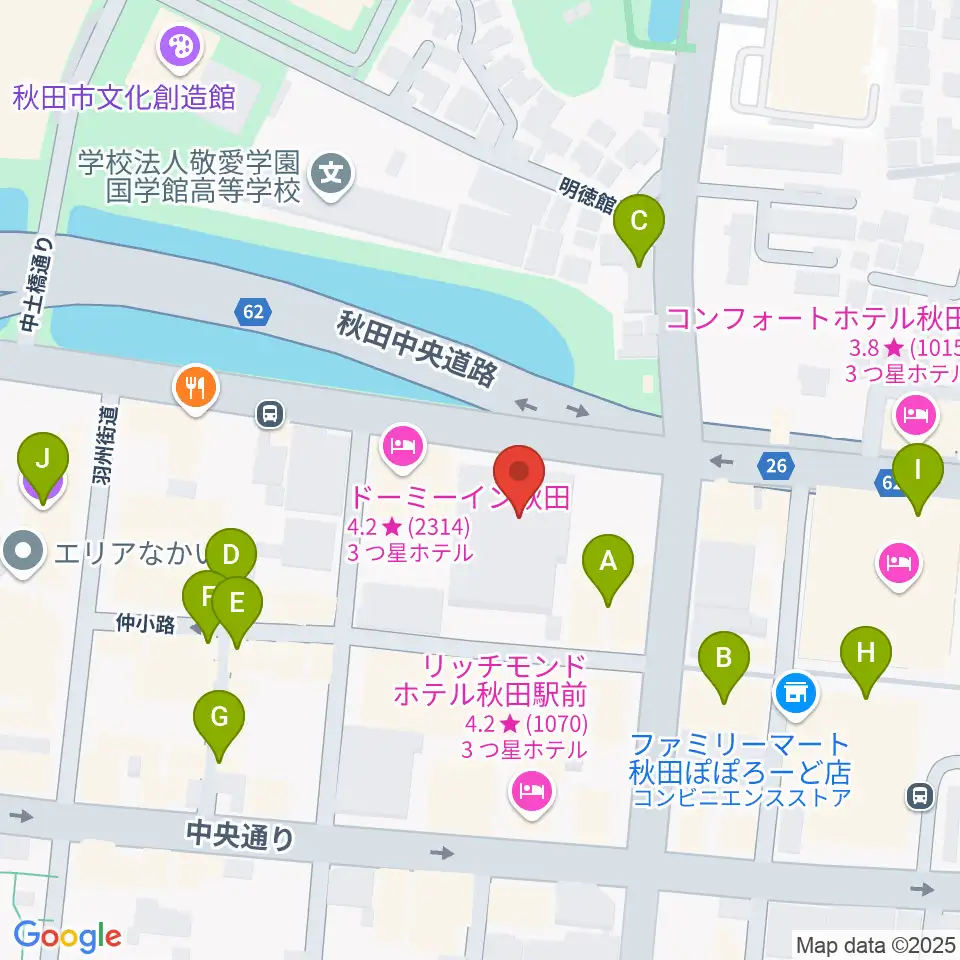 秋田アトリオン周辺のカフェ一覧地図