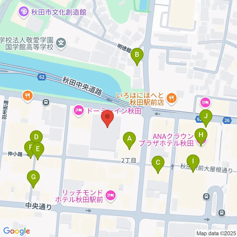 秋田アトリオン周辺のカフェ一覧地図