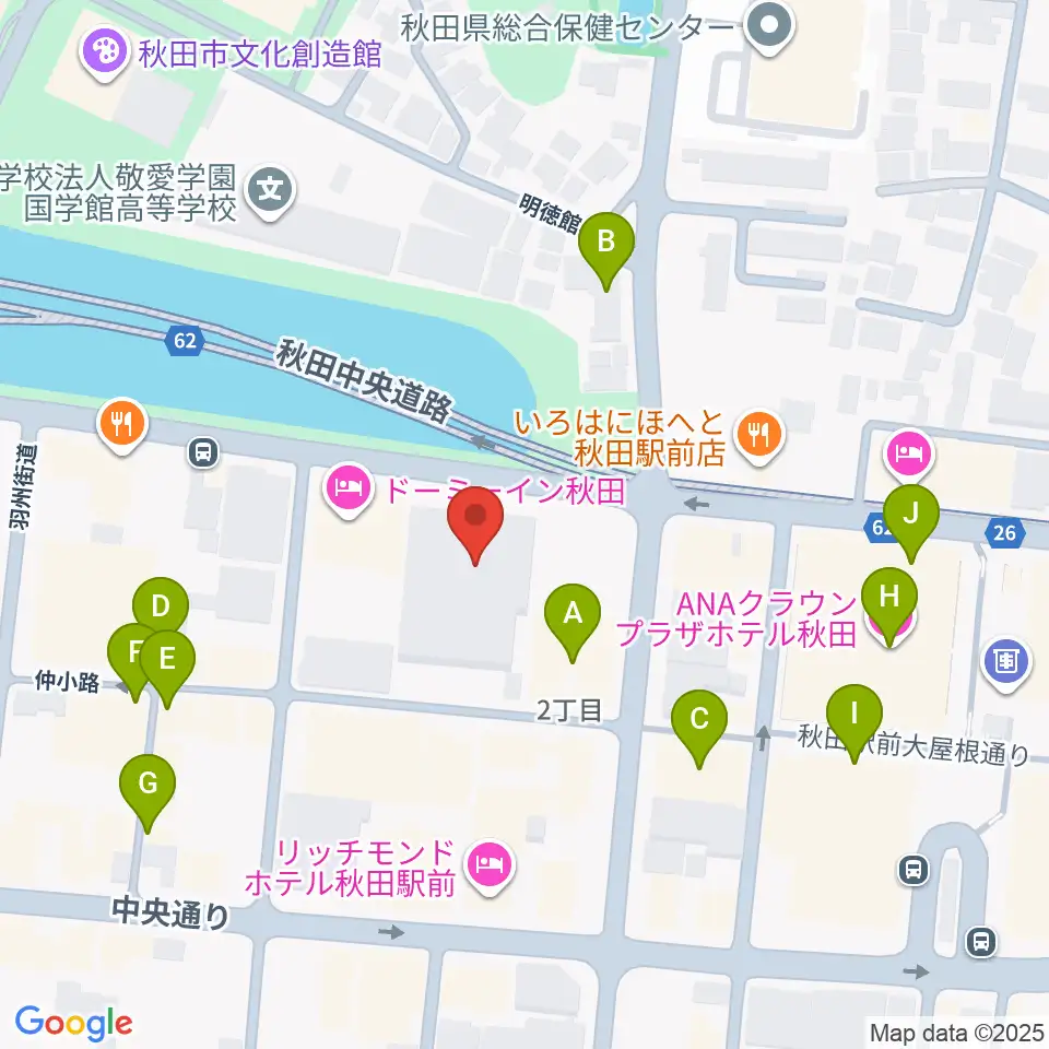 秋田アトリオン周辺のカフェ一覧地図