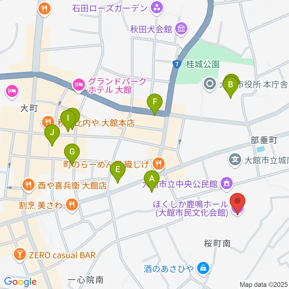 ほくしか鹿鳴ホール周辺のカフェ一覧地図