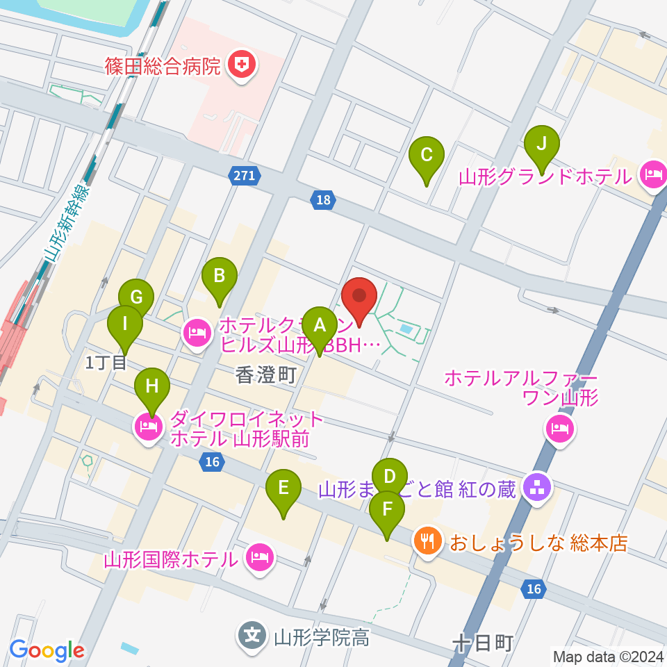 山形市民会館周辺のカフェ一覧地図