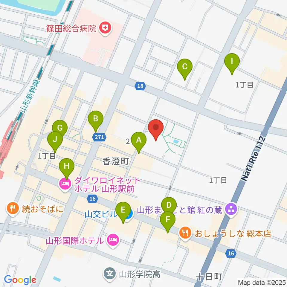 山形市民会館周辺のカフェ一覧地図