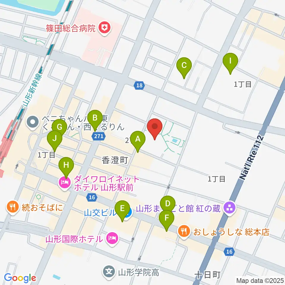 山形市民会館周辺のカフェ一覧地図