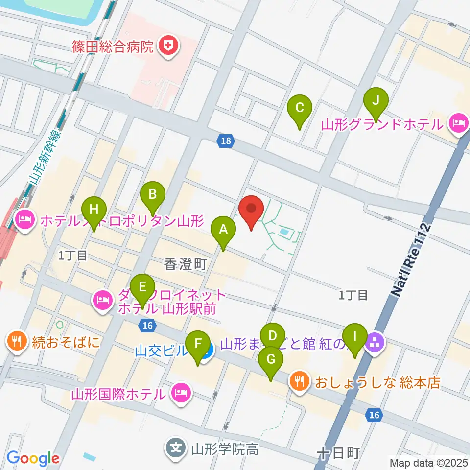 山形市民会館周辺のカフェ一覧地図