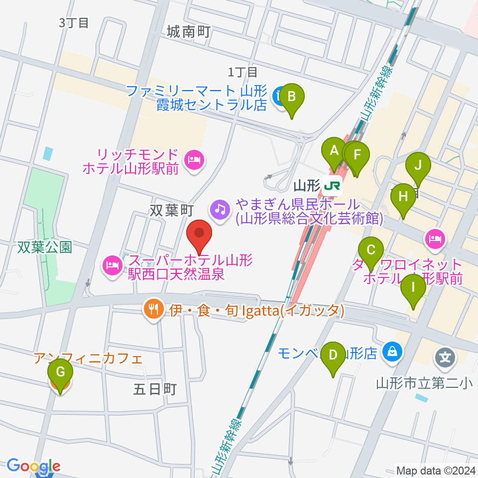 山形テルサホール周辺のカフェ一覧地図