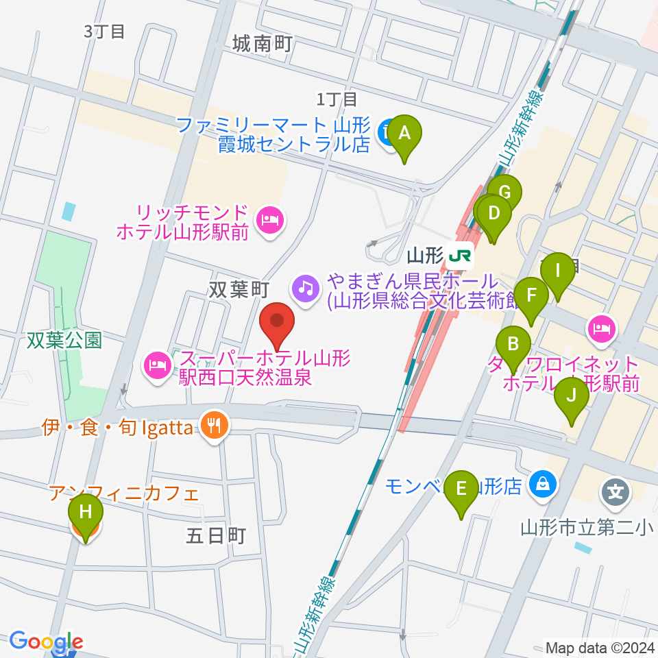 山形テルサホール周辺のカフェ一覧地図