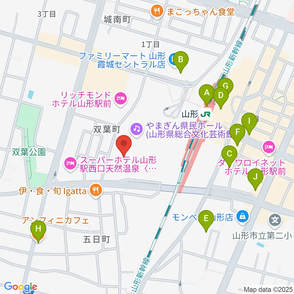 山形テルサホール周辺のカフェ一覧地図