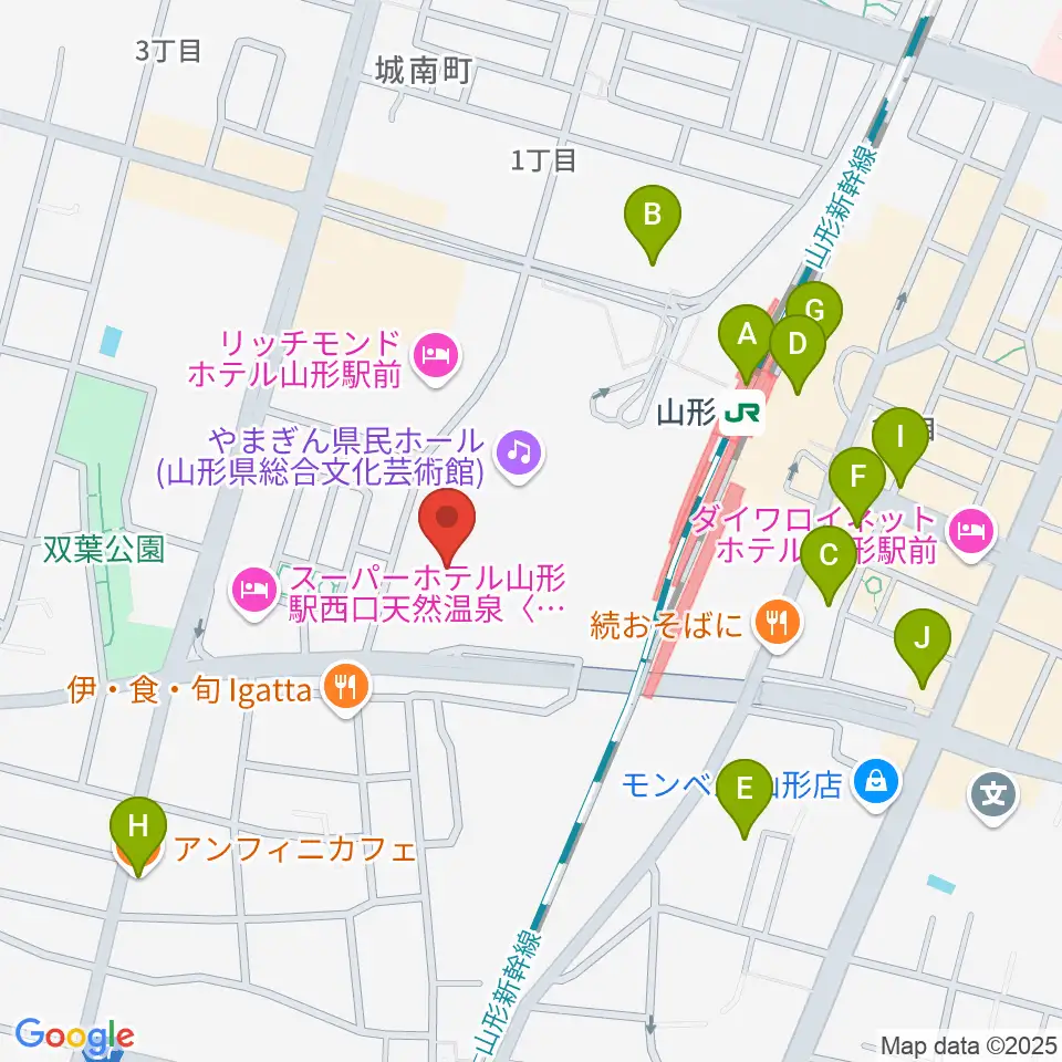 山形テルサホール周辺のカフェ一覧地図