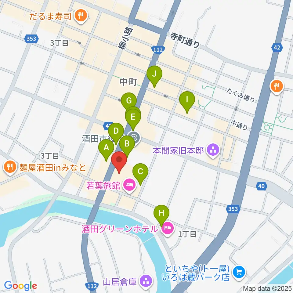 酒田市民会館 希望ホール周辺のカフェ一覧地図