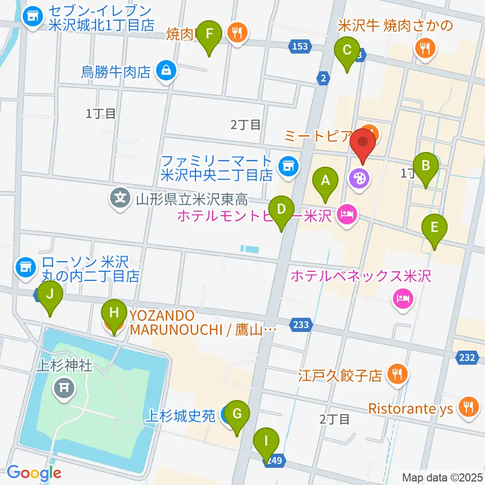 米沢市市民文化会館周辺のカフェ一覧地図