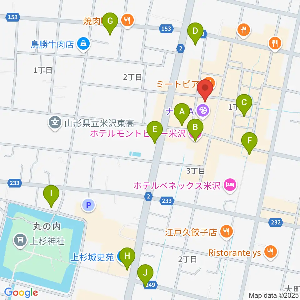 米沢市市民文化会館周辺のカフェ一覧地図