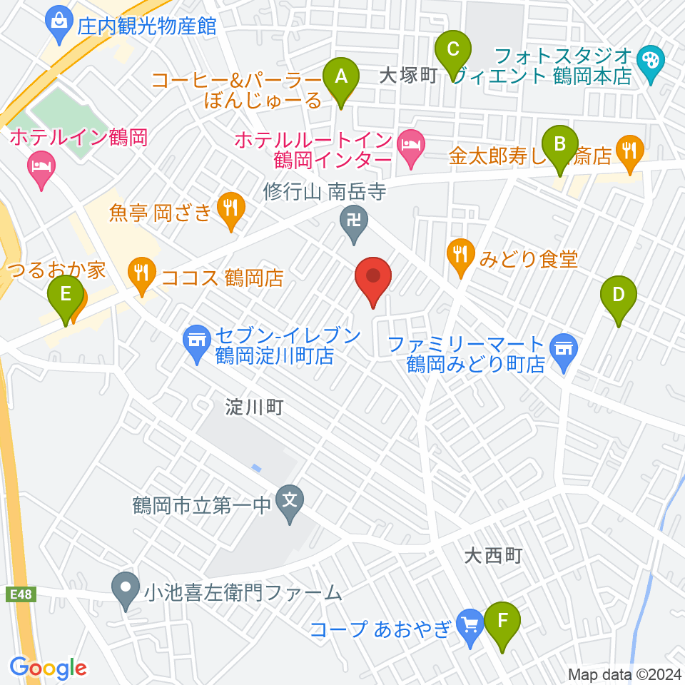 鶴岡市中央公民館周辺のカフェ一覧地図