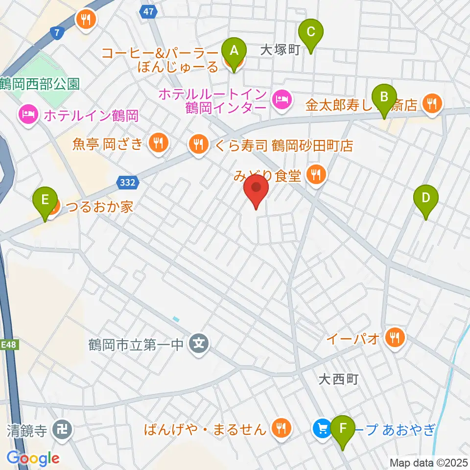 鶴岡市中央公民館周辺のカフェ一覧地図
