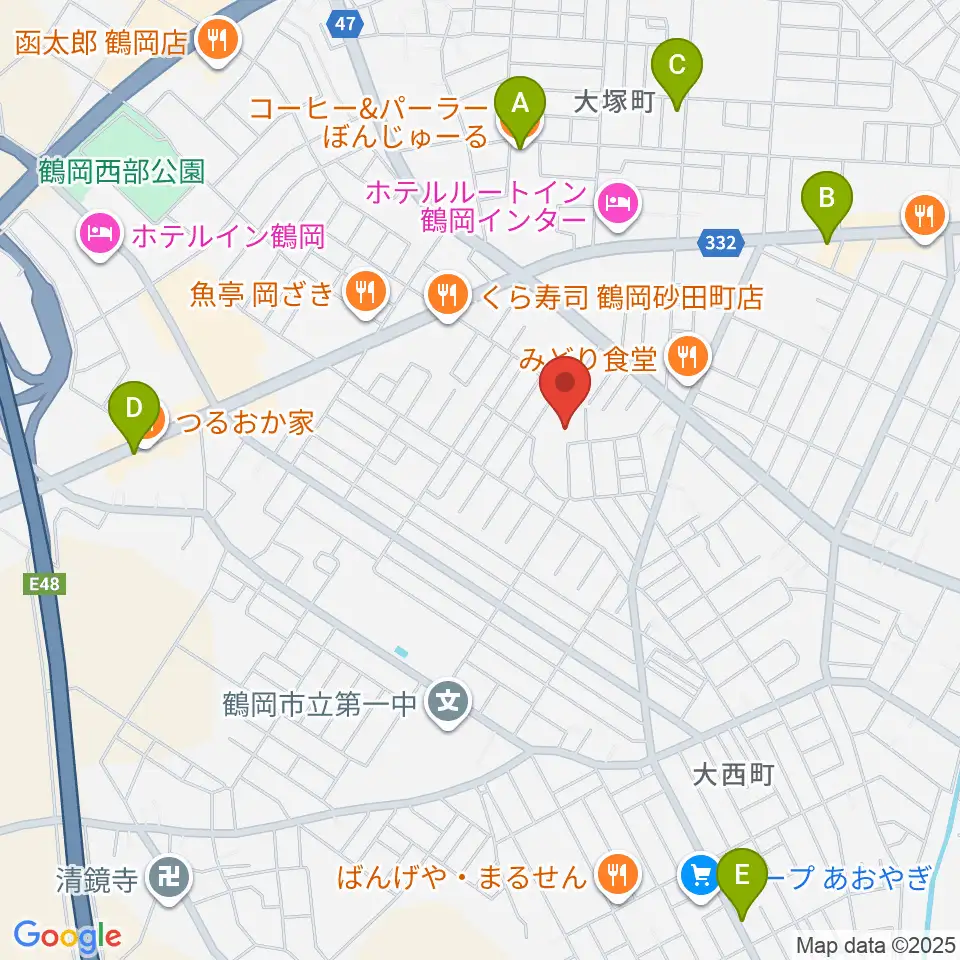 鶴岡市中央公民館周辺のカフェ一覧地図