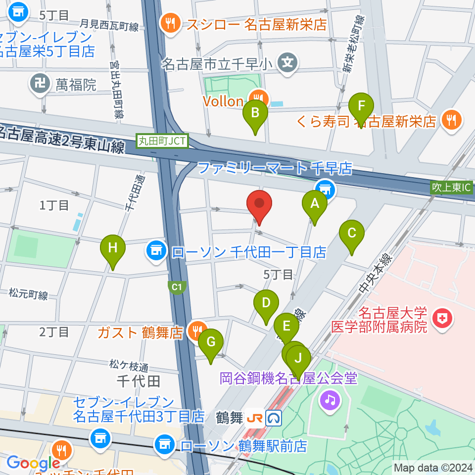 名鶴ダンスカンパニー周辺のカフェ一覧地図