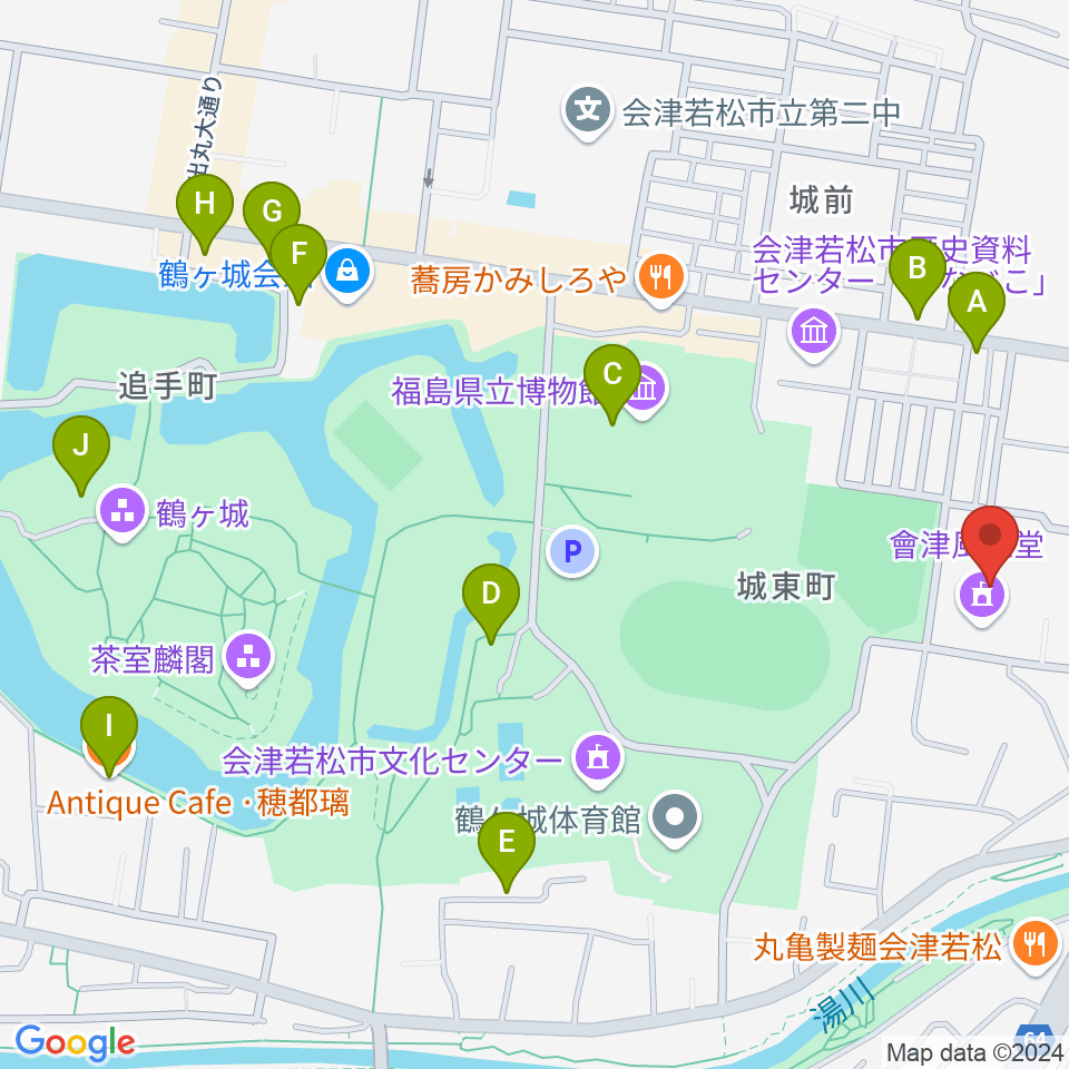 會津風雅堂周辺のカフェ一覧地図