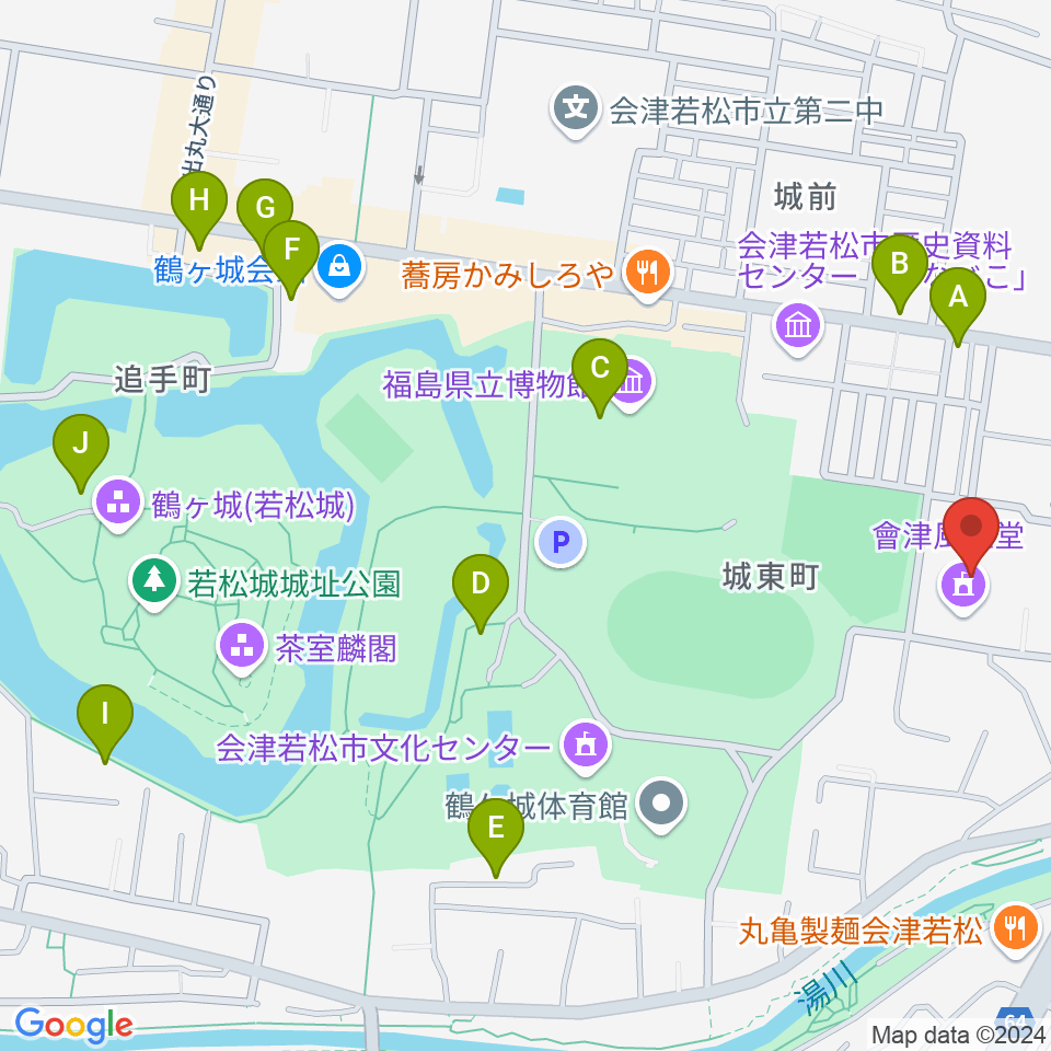 會津風雅堂周辺のカフェ一覧地図