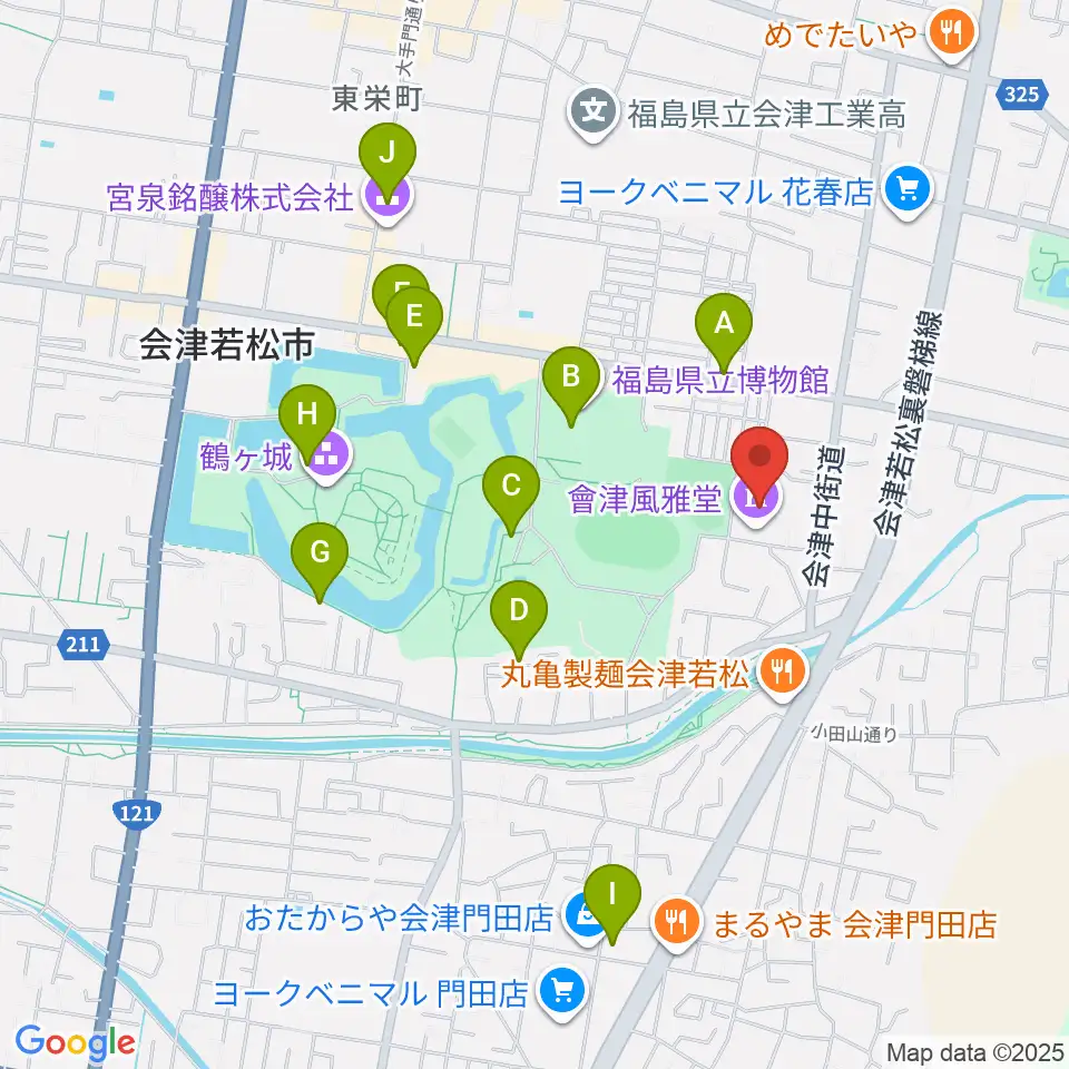 會津風雅堂周辺のカフェ一覧地図