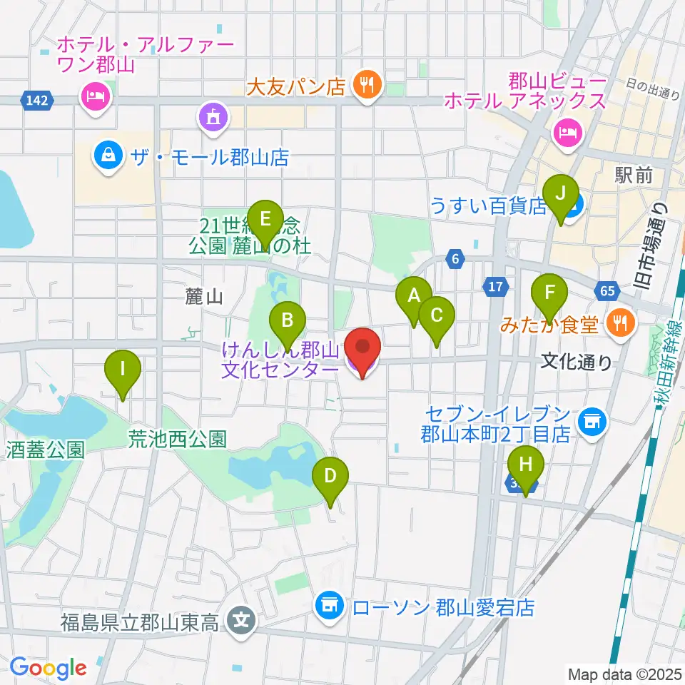 けんしん郡山文化センター周辺のカフェ一覧地図