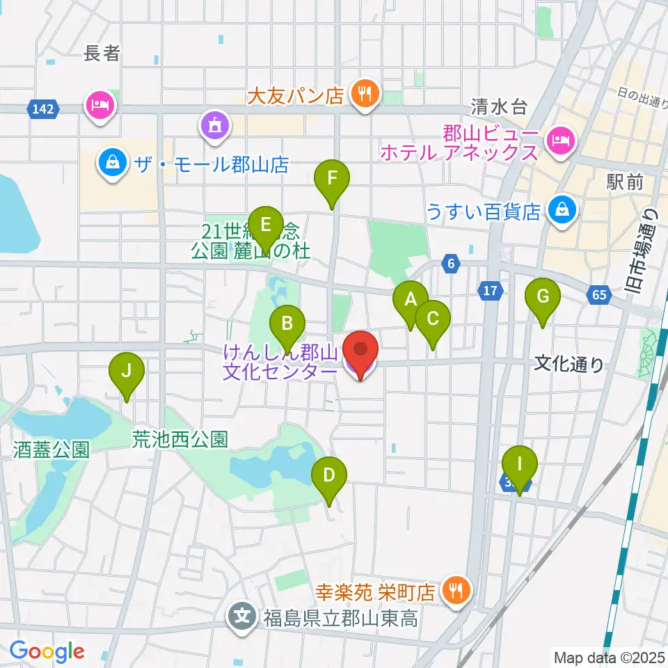 けんしん郡山文化センター周辺のカフェ一覧地図