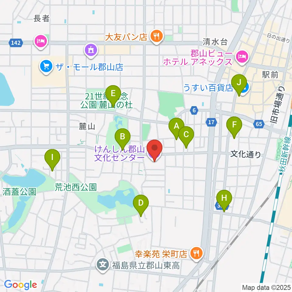 けんしん郡山文化センター周辺のカフェ一覧地図