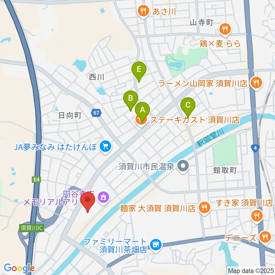 須賀川市文化センター周辺のカフェ一覧地図