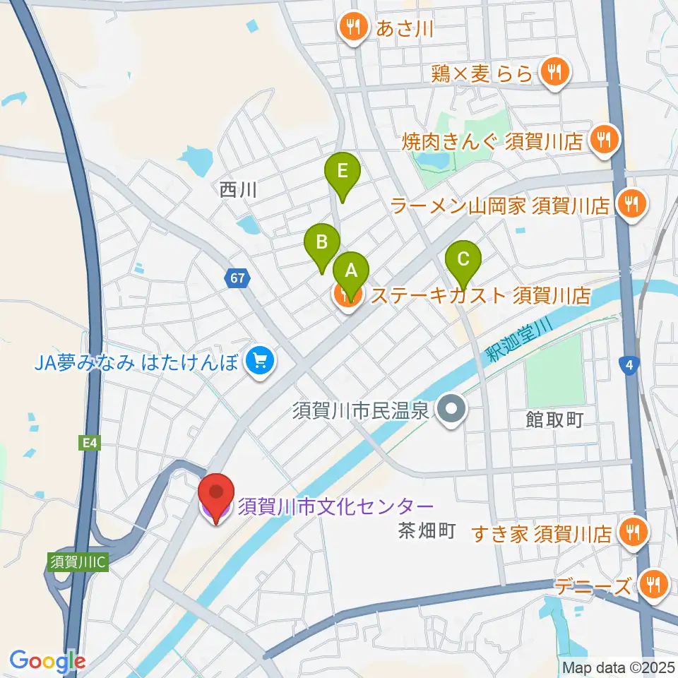 須賀川市文化センター周辺のカフェ一覧地図