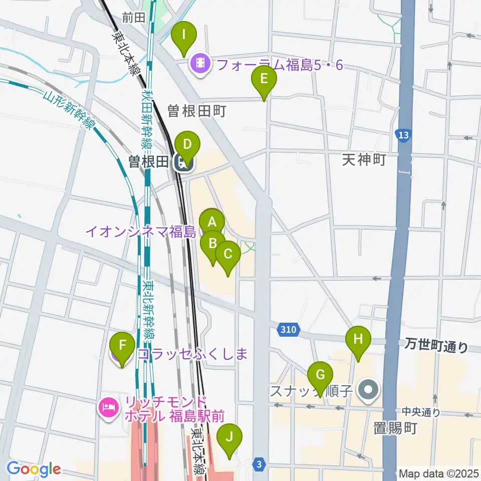 福島市アクティブシニアセンター アオウゼ周辺のカフェ一覧地図
