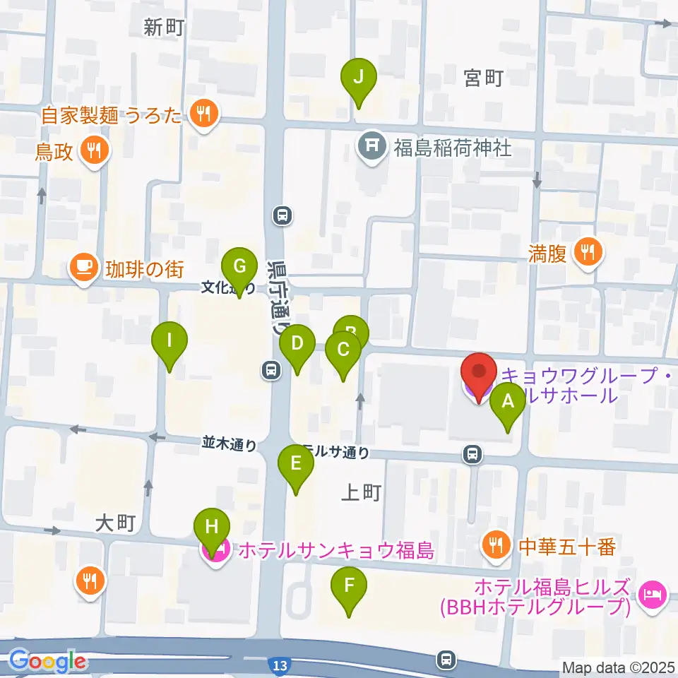 キョウワグループ・テルサホール周辺のカフェ一覧地図