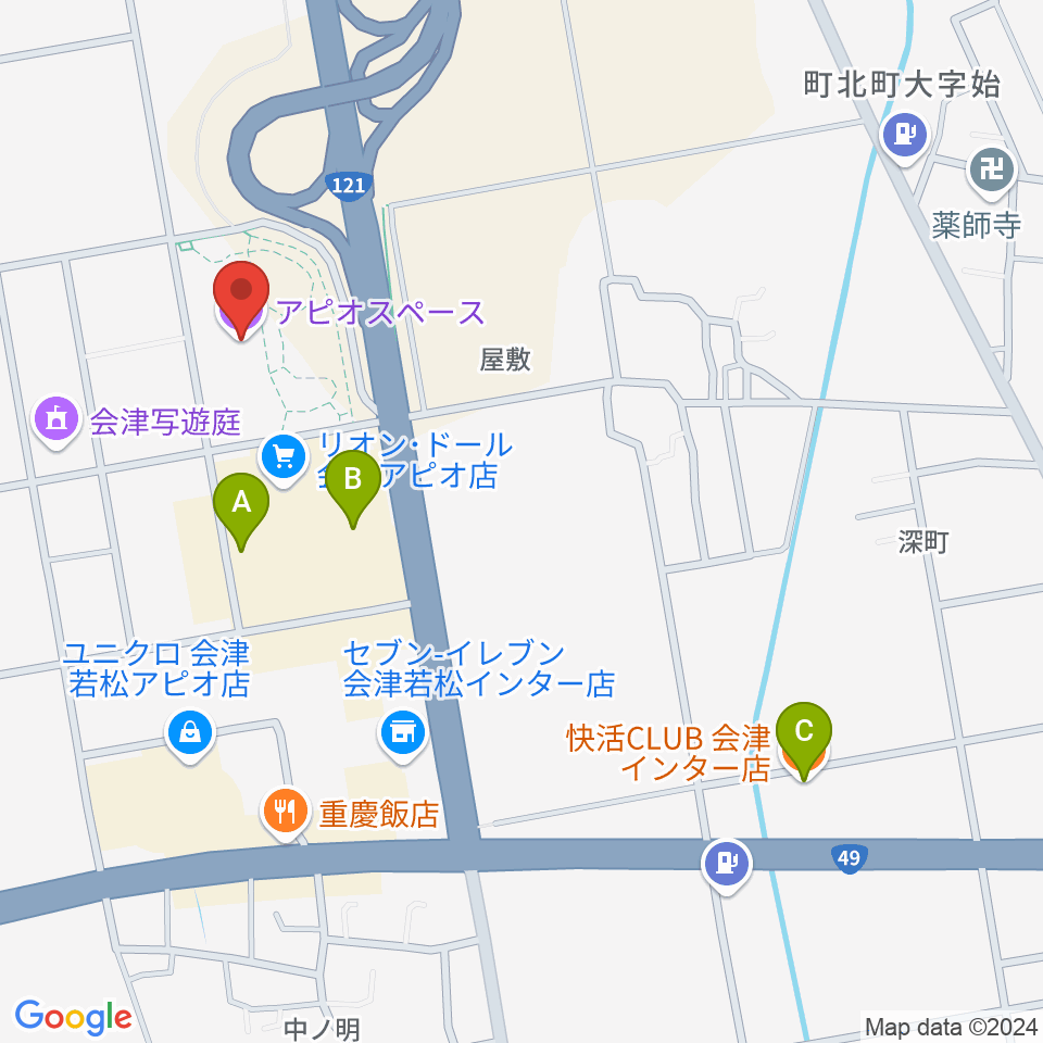 会津若松アピオスペース周辺のカフェ一覧地図