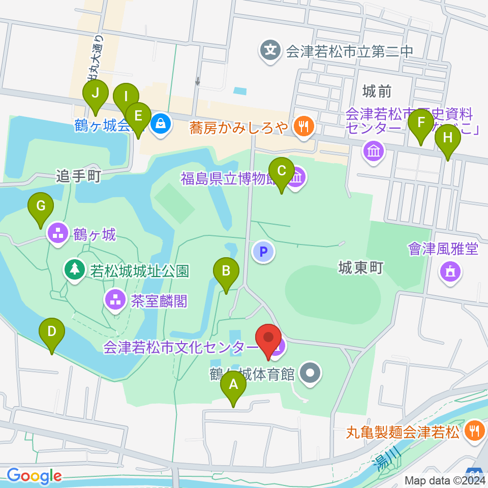 会津若松市文化センター周辺のカフェ一覧地図