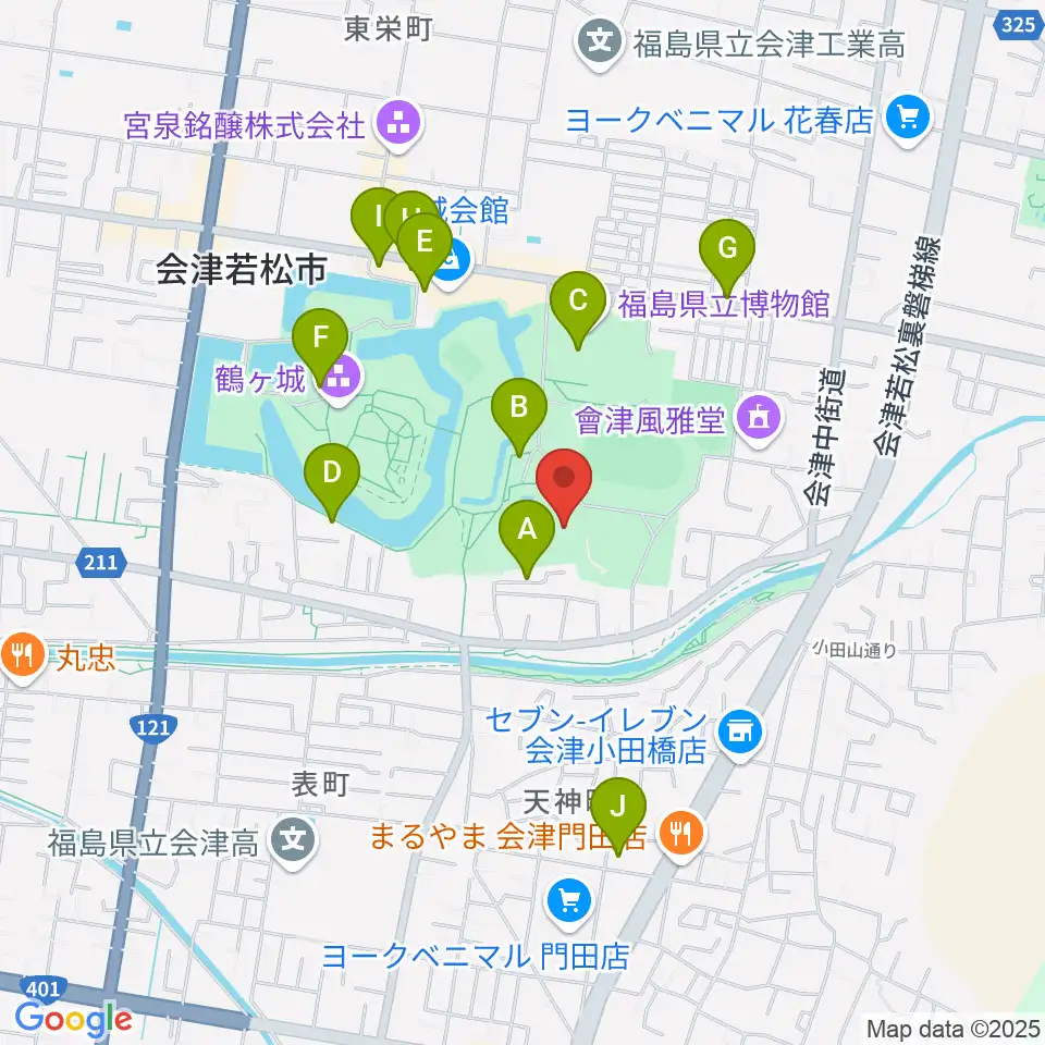 会津若松市文化センター周辺のカフェ一覧地図
