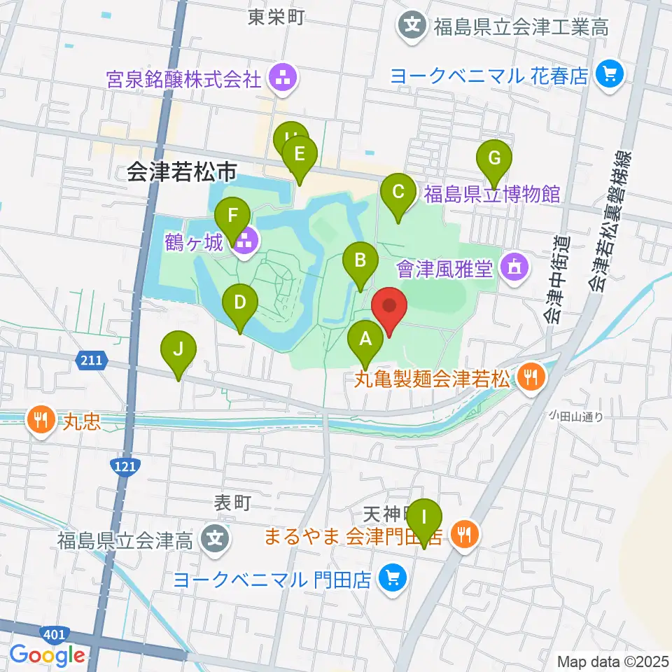 会津若松市文化センター周辺のカフェ一覧地図