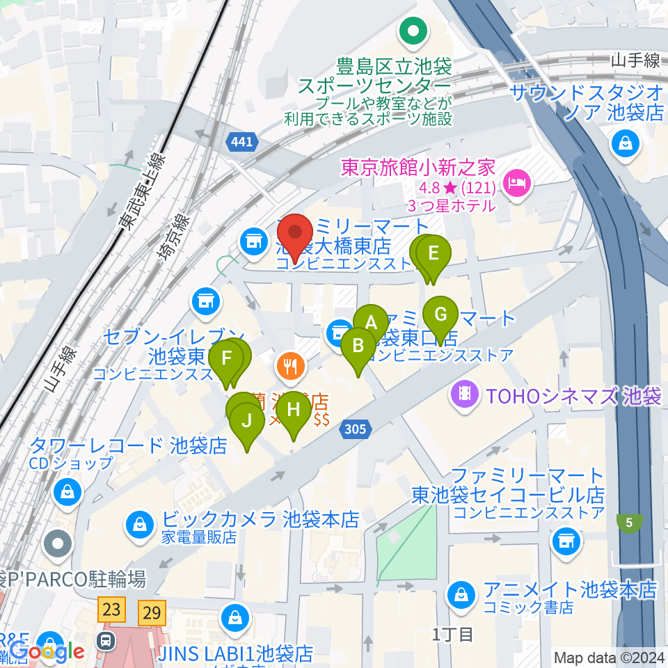 池袋ミスマッチ周辺のカフェ一覧地図