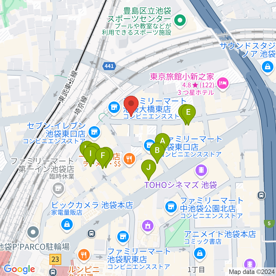 池袋ミスマッチ周辺のカフェ一覧地図