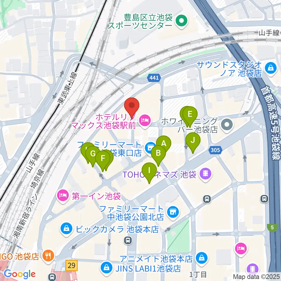 池袋ミスマッチ周辺のカフェ一覧地図