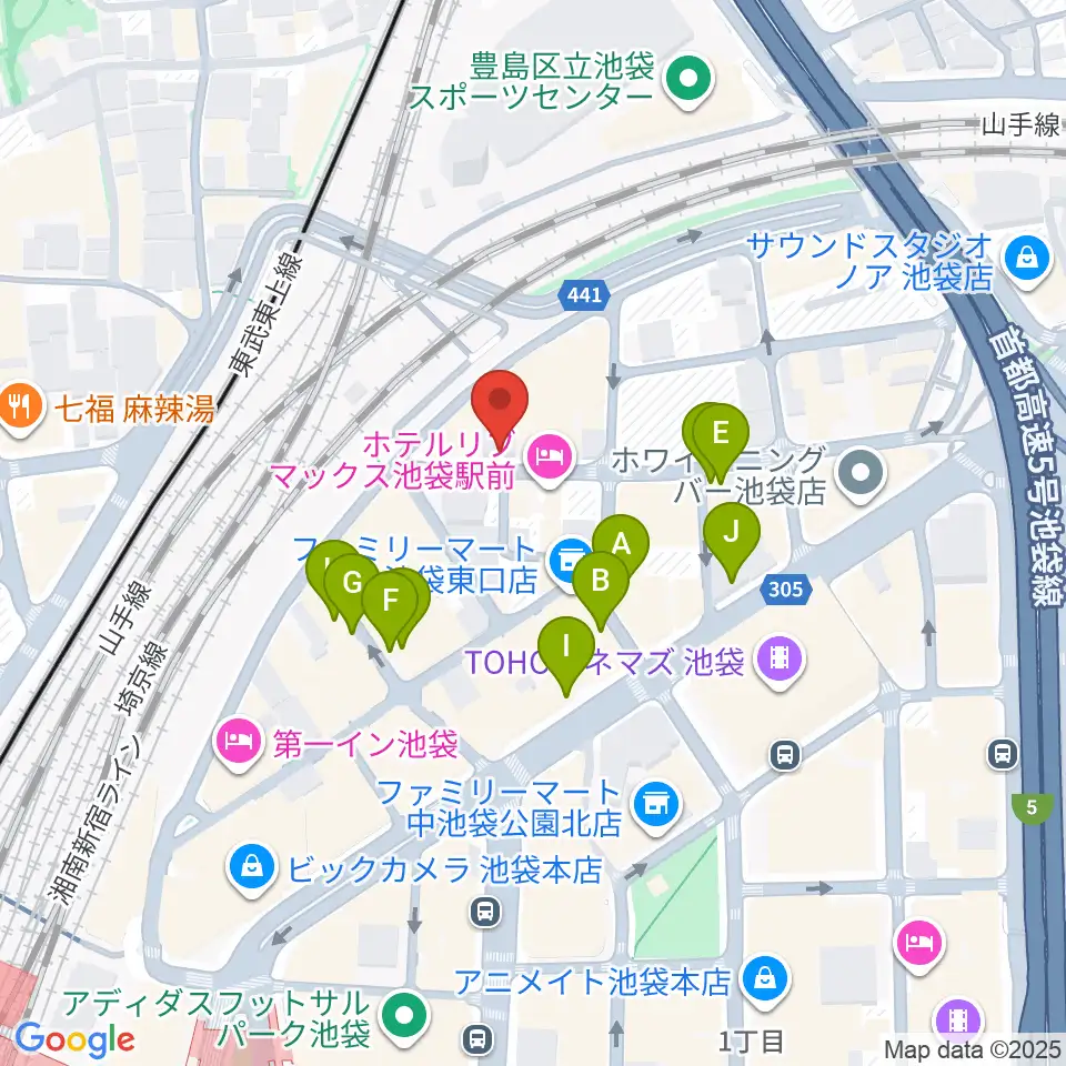 池袋ミスマッチ周辺のカフェ一覧地図