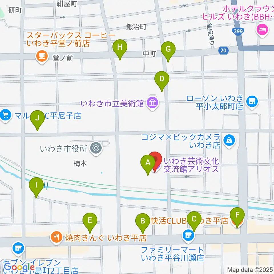 いわき芸術文化交流館アリオス周辺のカフェ一覧地図