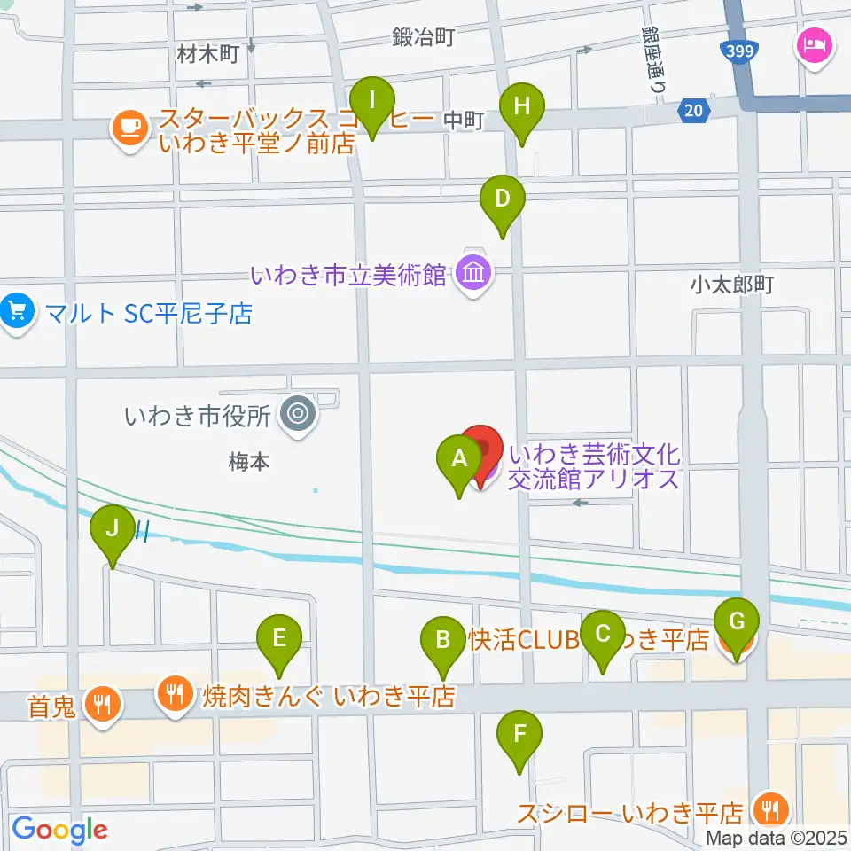 いわき芸術文化交流館アリオス周辺のカフェ一覧地図