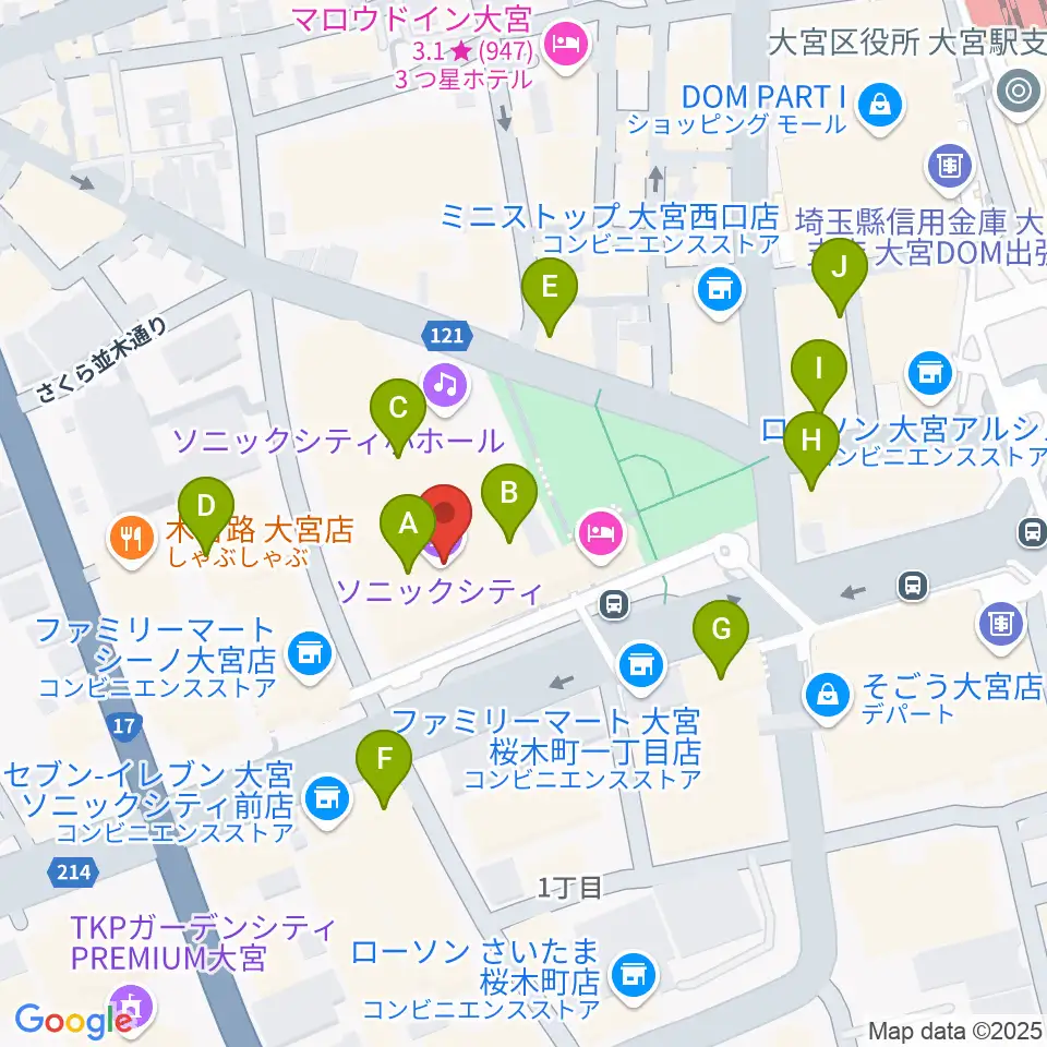 大宮ソニックシティホール周辺のカフェ一覧地図