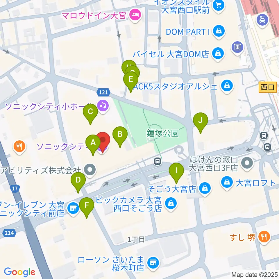 大宮ソニックシティホール周辺のカフェ一覧地図