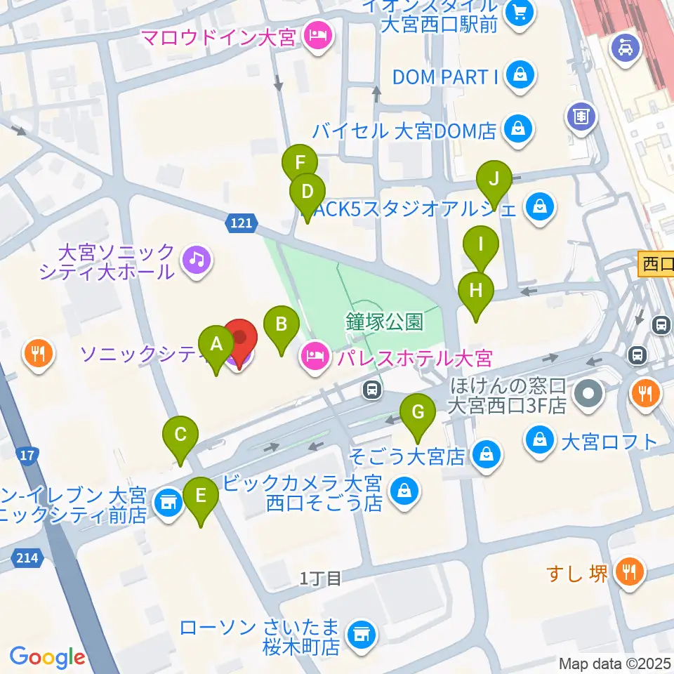 大宮ソニックシティホール周辺のカフェ一覧地図