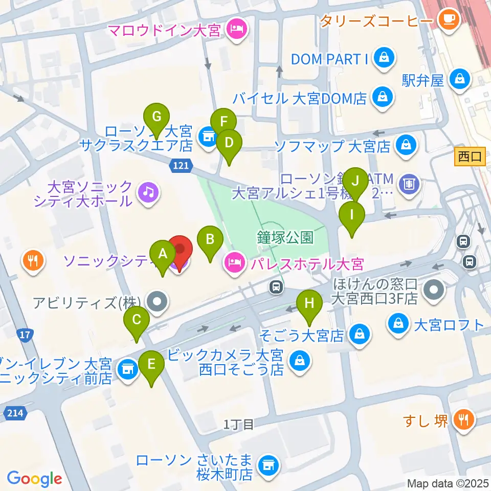 大宮ソニックシティホール周辺のカフェ一覧地図
