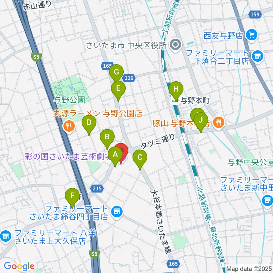 彩の国さいたま芸術劇場周辺のカフェ一覧地図