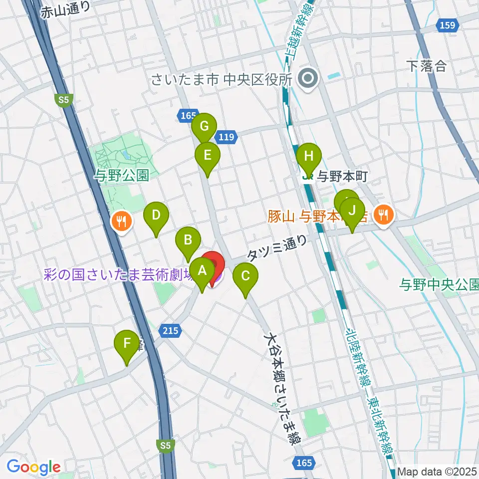 彩の国さいたま芸術劇場周辺のカフェ一覧地図