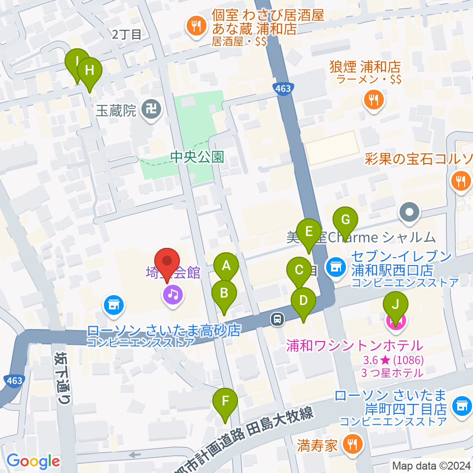 埼玉会館周辺のカフェ一覧地図