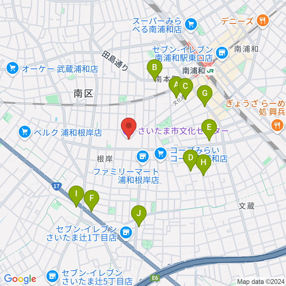 さいたま市文化センター周辺のカフェ一覧地図