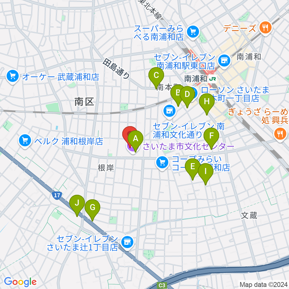 さいたま市文化センター周辺のカフェ一覧地図