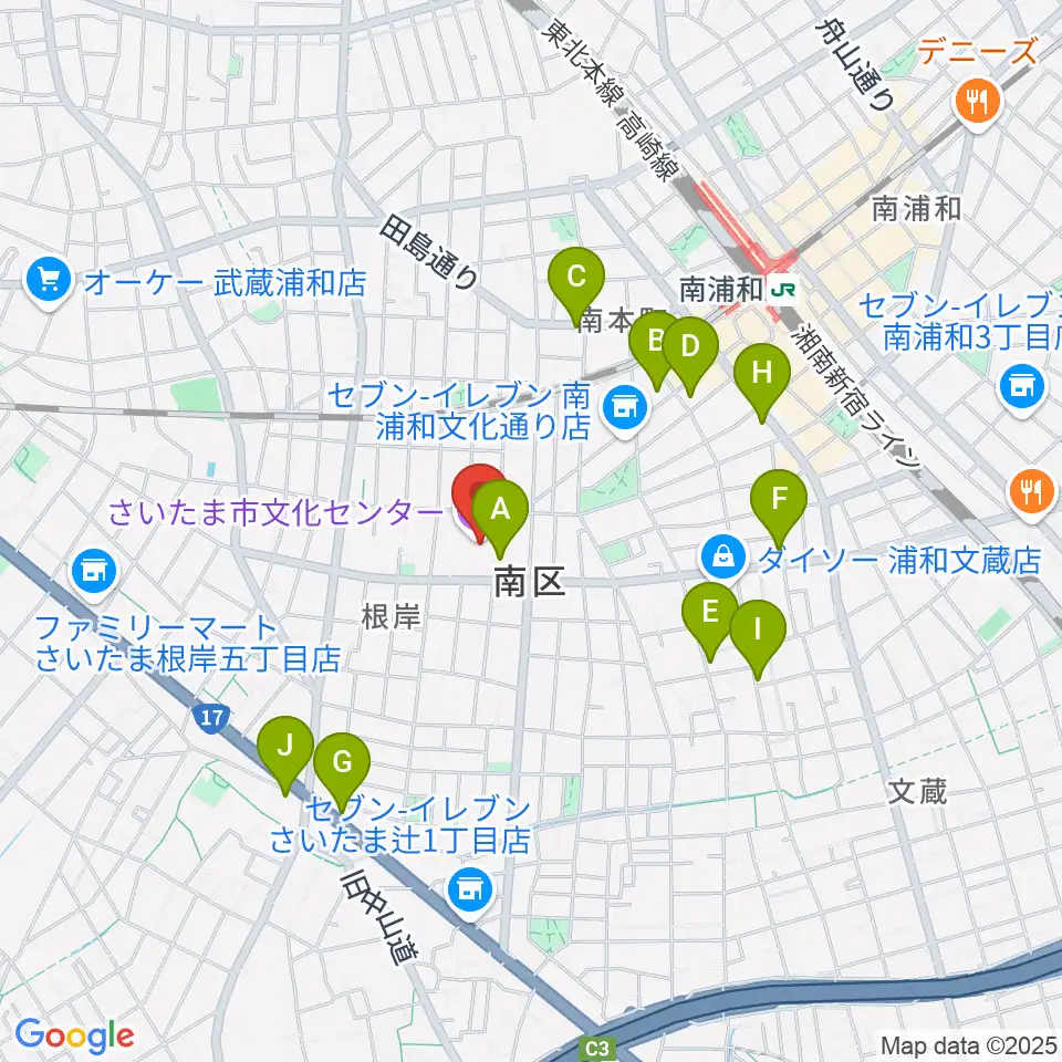 さいたま市文化センター周辺のカフェ一覧地図