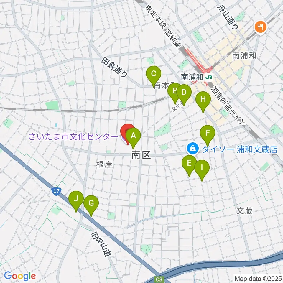 さいたま市文化センター周辺のカフェ一覧地図